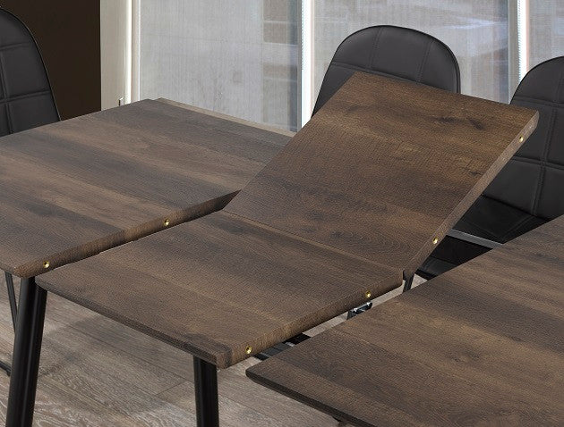 Butterfly-Leaf Wood Dining Set with Black Metal Legs