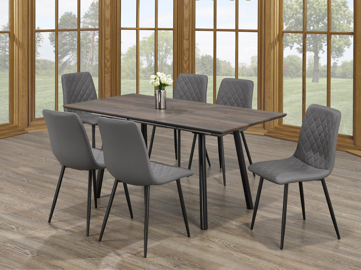 Butterfly-Leaf Wood Dining Set with Black Metal Legs