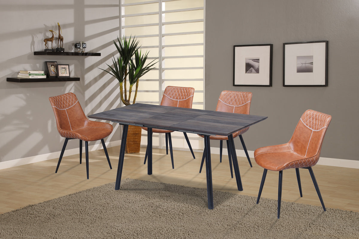 Butterfly-Leaf Wood Dining Set with Black Metal Legs