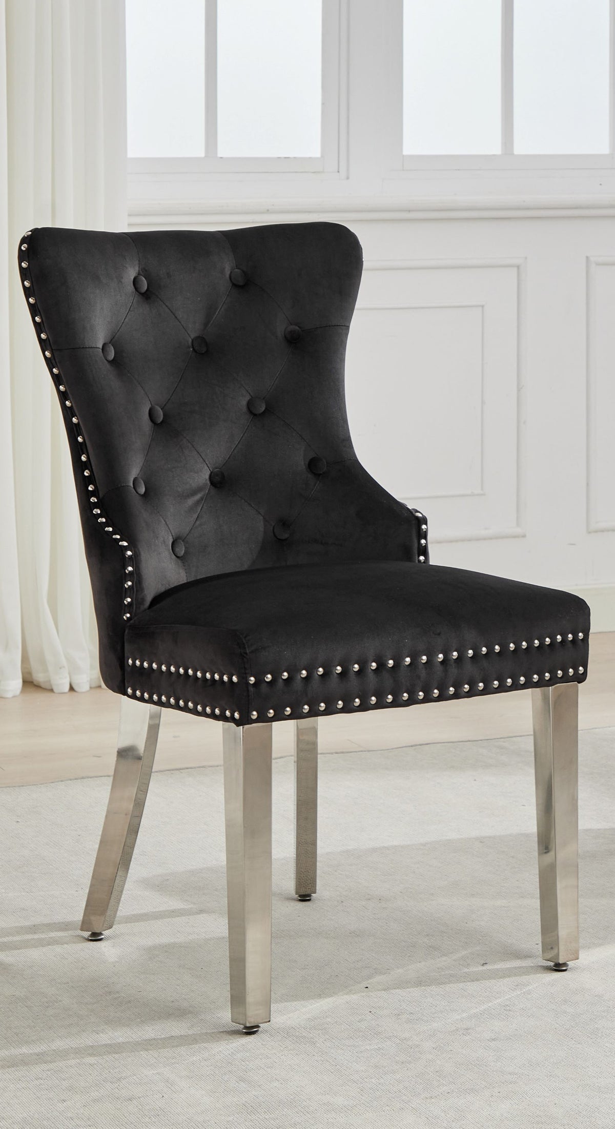 Button-Tufted Velvet Dining Chair with Chrome Legs – Set of 2