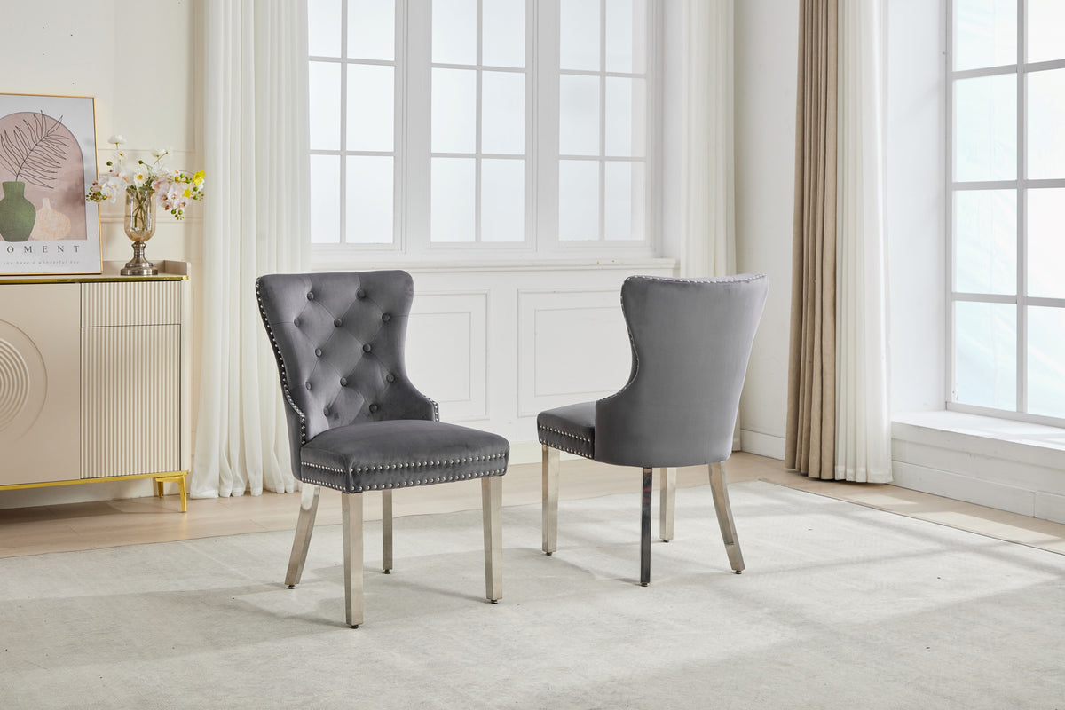 Button-Tufted Velvet Dining Chair with Chrome Legs – Set of 2