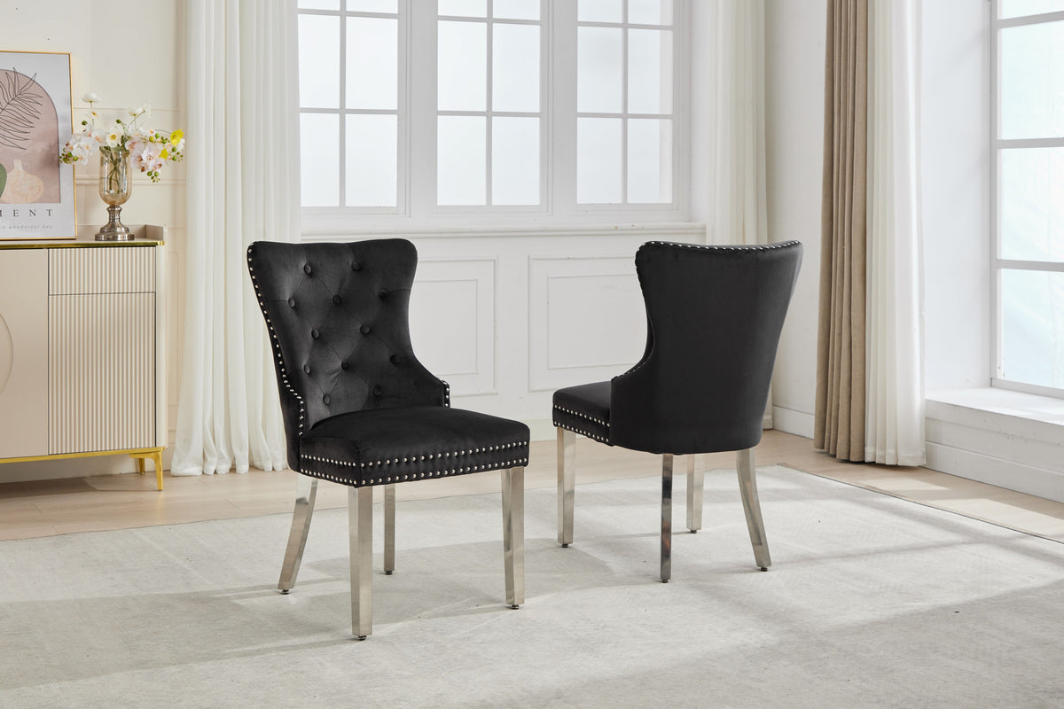Button-Tufted Velvet Dining Chair with Chrome Legs – Set of 2