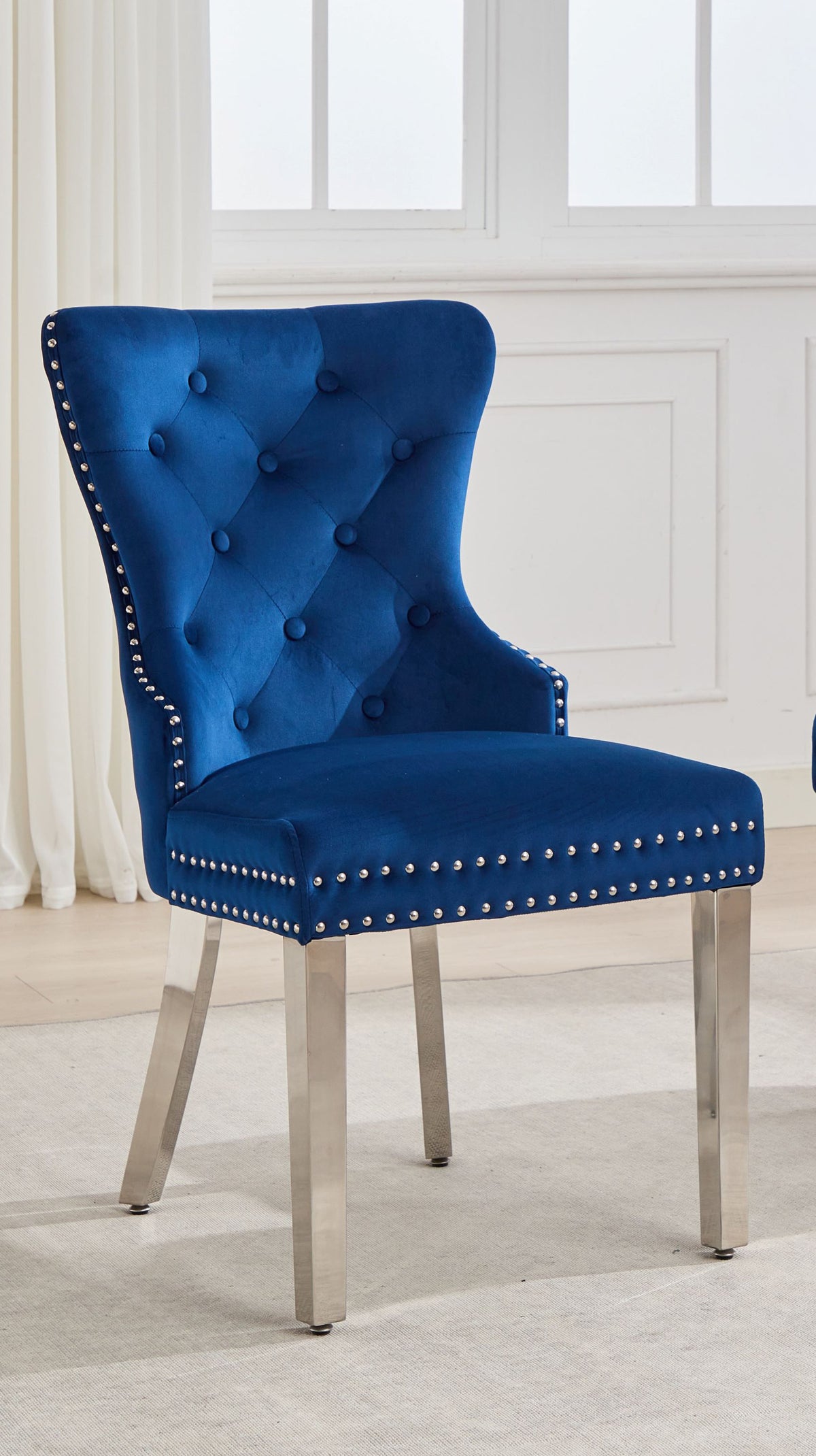 Button-Tufted Velvet Dining Chair with Chrome Legs – Set of 2
