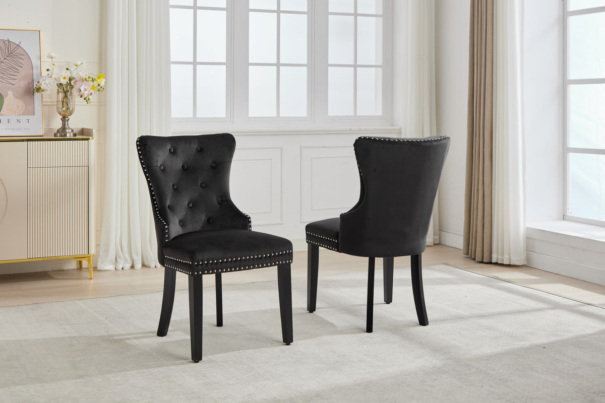 Button-Tufted Velvet Dining Chair with Espresso Legs – Set of 2
