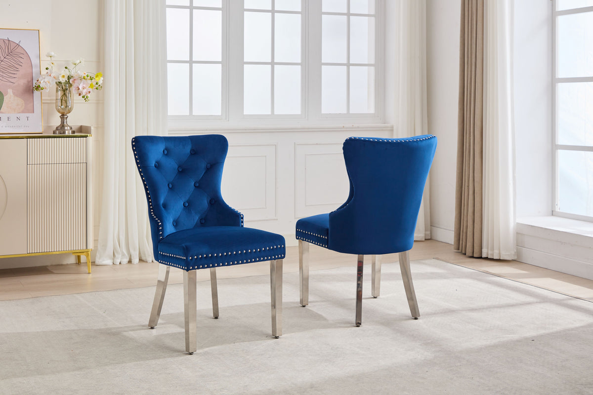 Button-Tufted Velvet Dining Chair with Chrome Legs – Set of 2