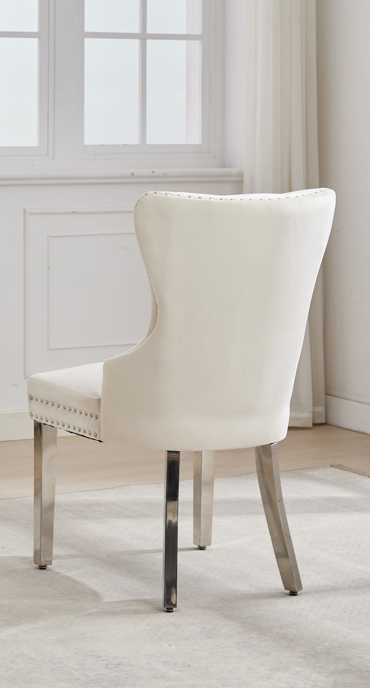 Button-Tufted Velvet Dining Chair with Chrome Legs – Set of 2