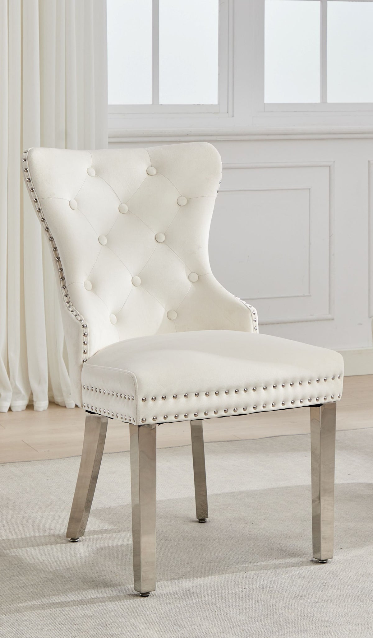 Button-Tufted Velvet Dining Chair with Chrome Legs – Set of 2