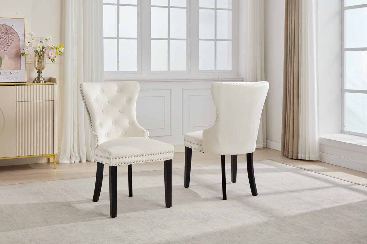 Button-Tufted Velvet Dining Chair with Espresso Legs – Set of 2