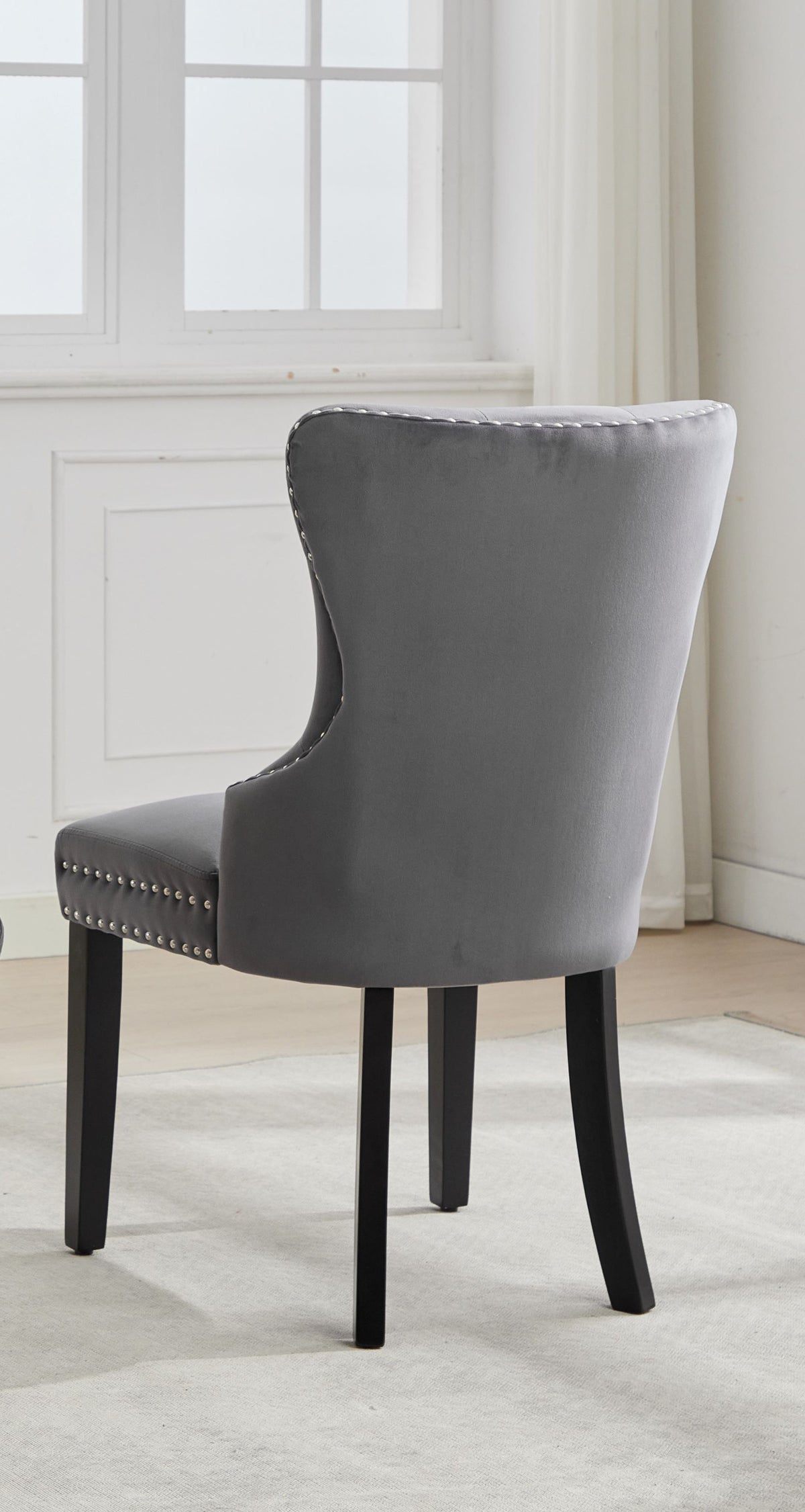 Button-Tufted Velvet Dining Chair with Espresso Legs – Set of 2