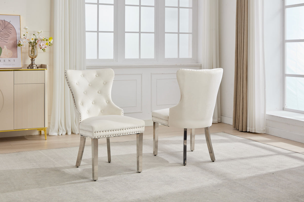 Button-Tufted Velvet Dining Chair with Chrome Legs – Set of 2