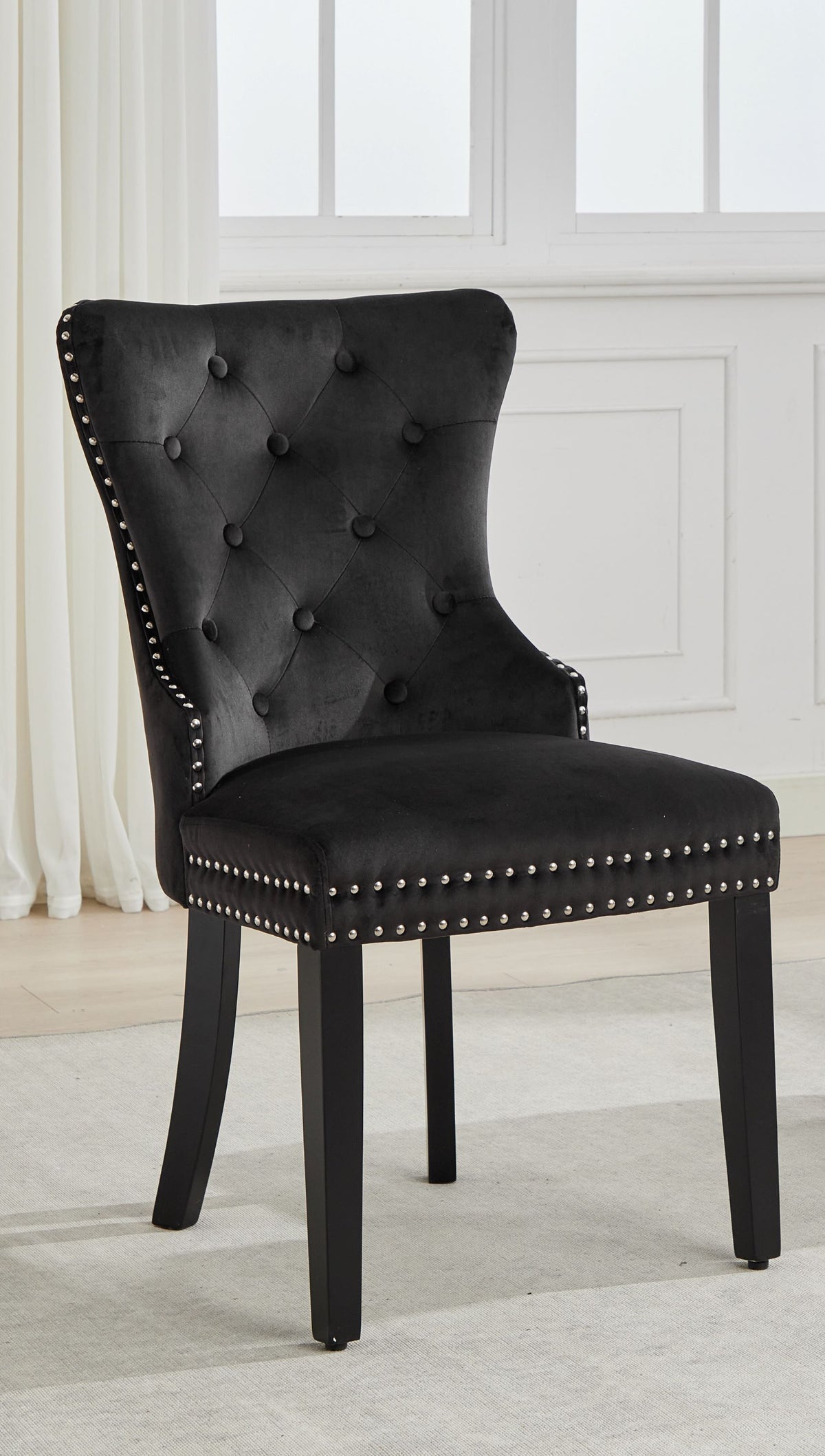 Button-Tufted Velvet Dining Chair with Espresso Legs – Set of 2