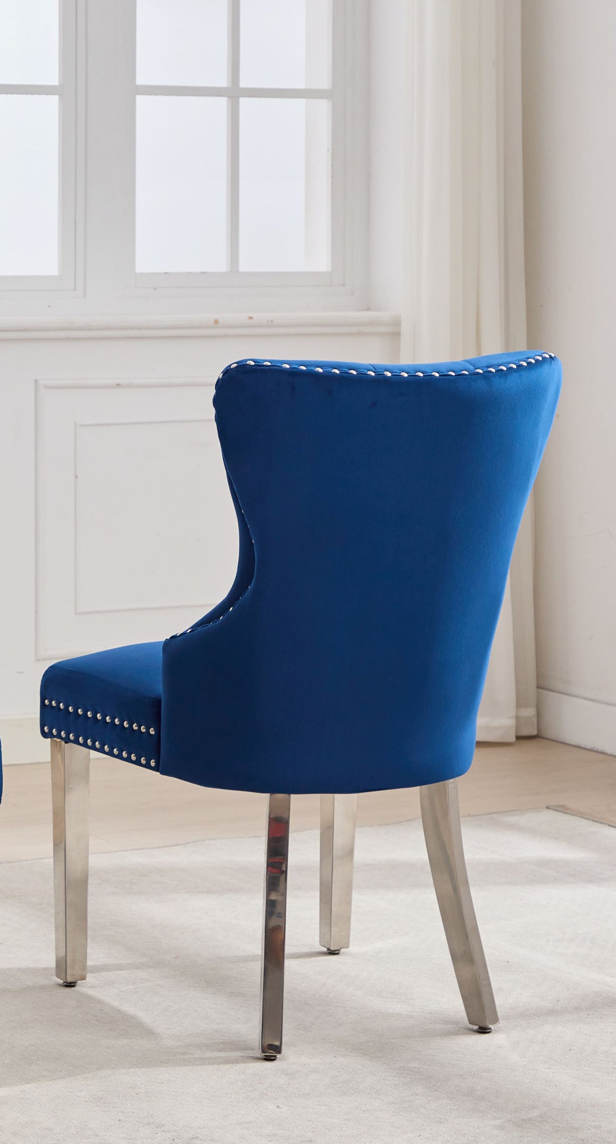 Button-Tufted Velvet Dining Chair with Chrome Legs – Set of 2