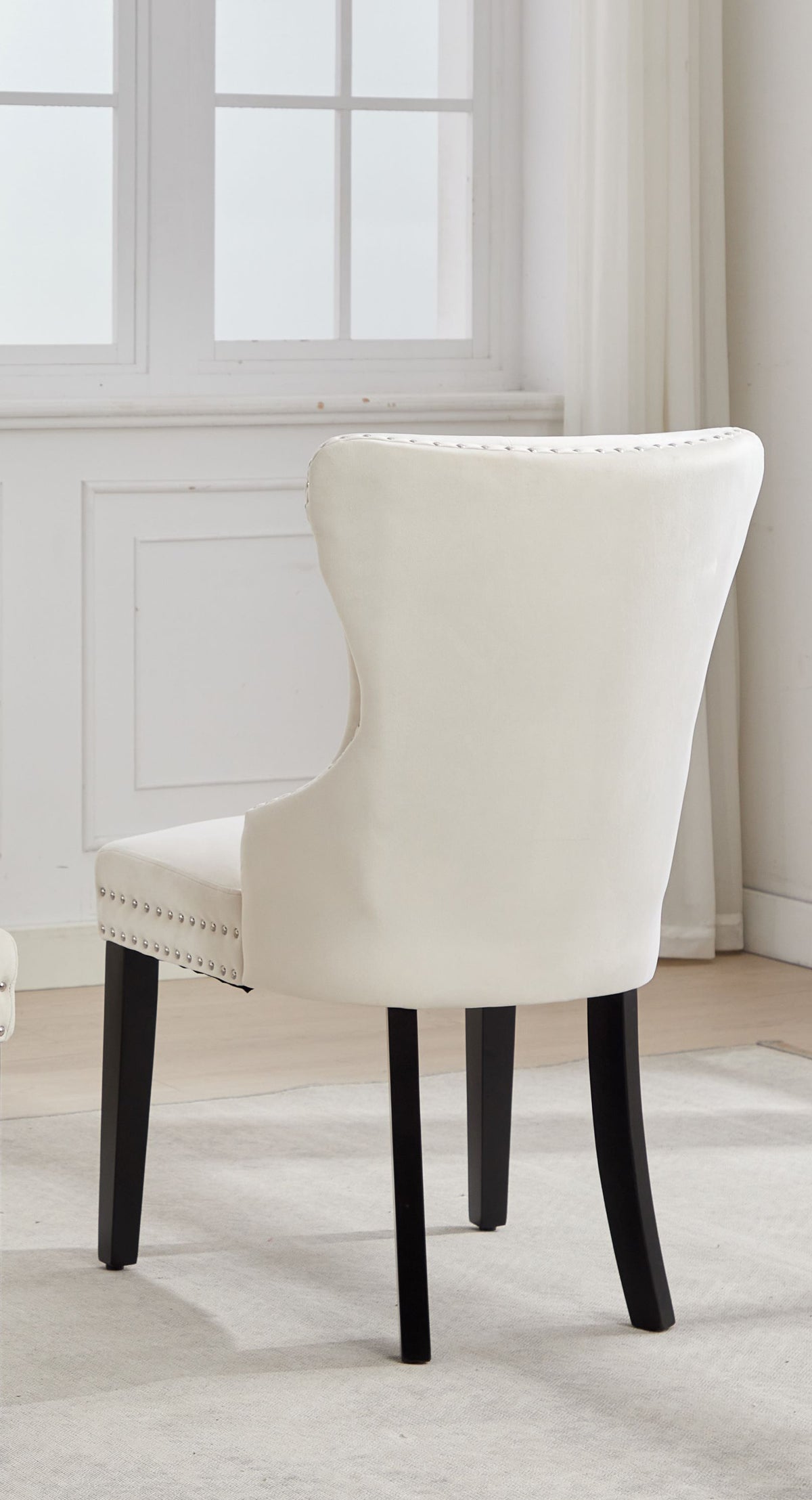 Button-Tufted Velvet Dining Chair with Espresso Legs – Set of 2