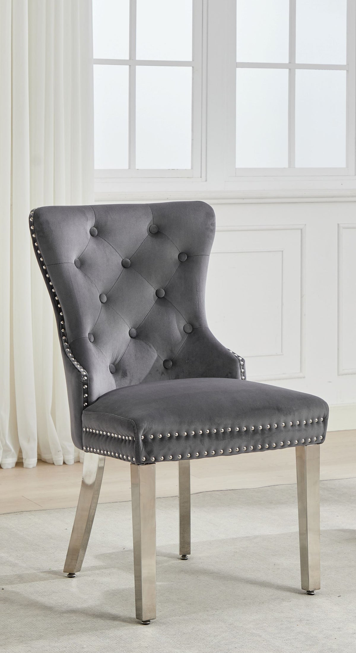 Button-Tufted Velvet Dining Chair with Chrome Legs – Set of 2