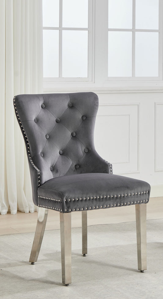 Button-Tufted Velvet Dining Chair with Chrome Legs – Set of 2