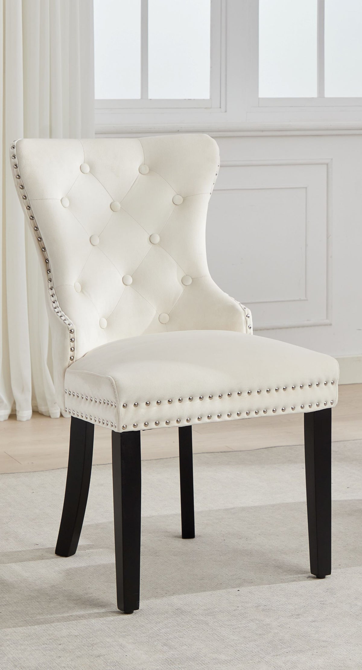 Button-Tufted Velvet Dining Chair with Espresso Legs – Set of 2