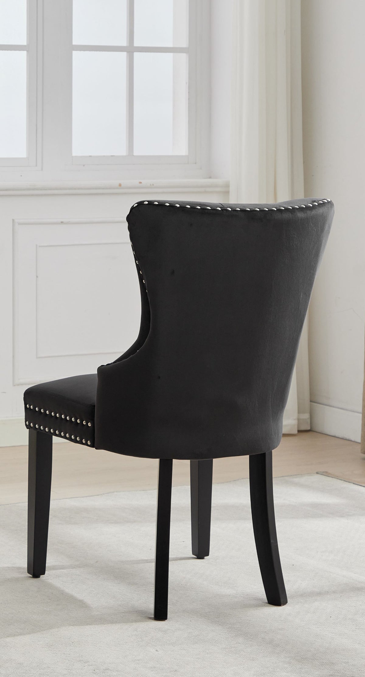 Button-Tufted Velvet Dining Chair with Espresso Legs – Set of 2