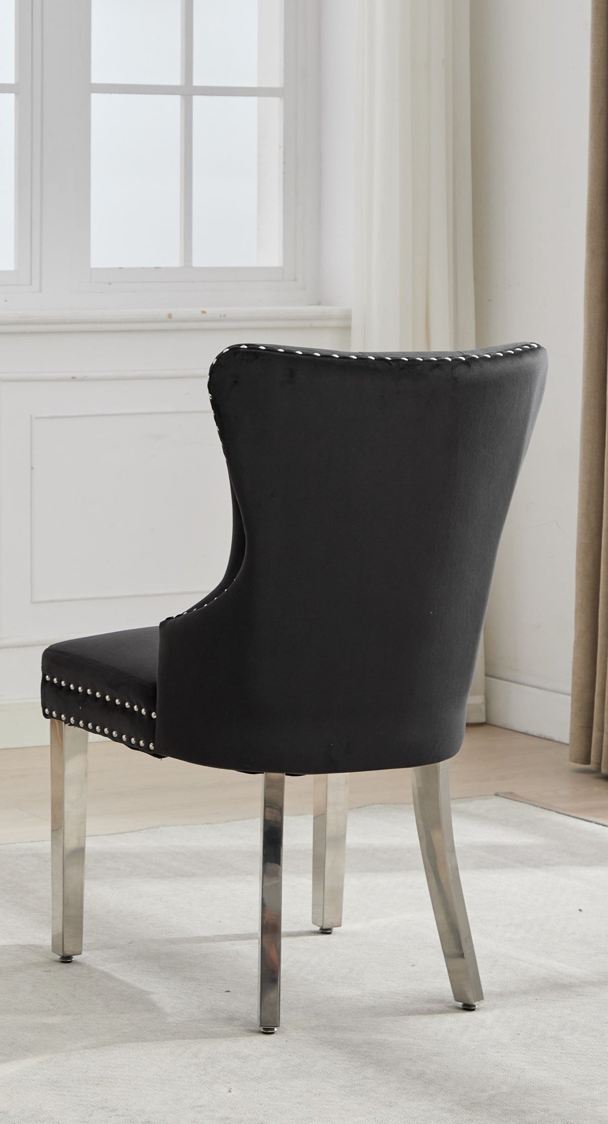 Button-Tufted Velvet Dining Chair with Chrome Legs – Set of 2