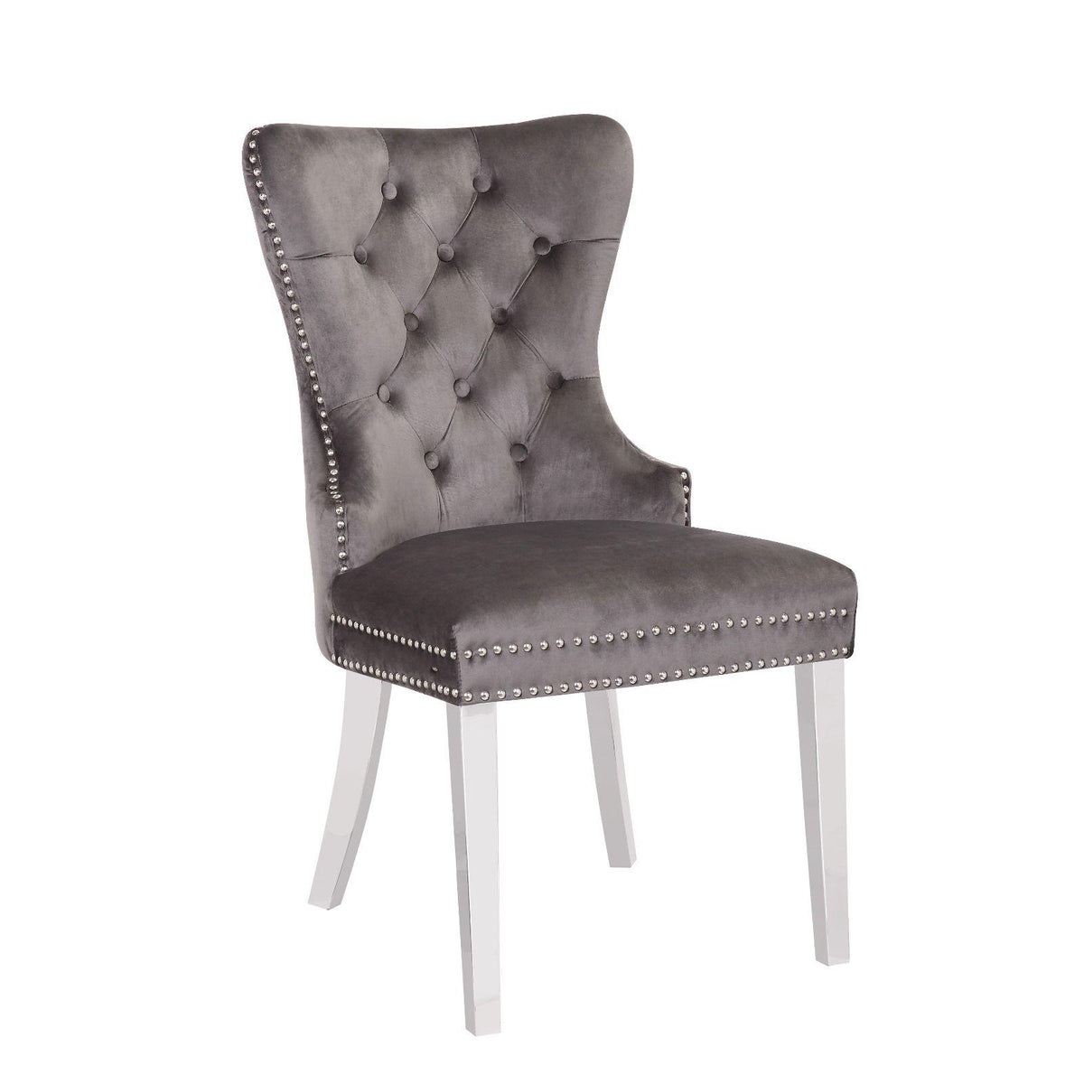 Button-Tufted Velvet Dining Chair with Lion Ring Pull