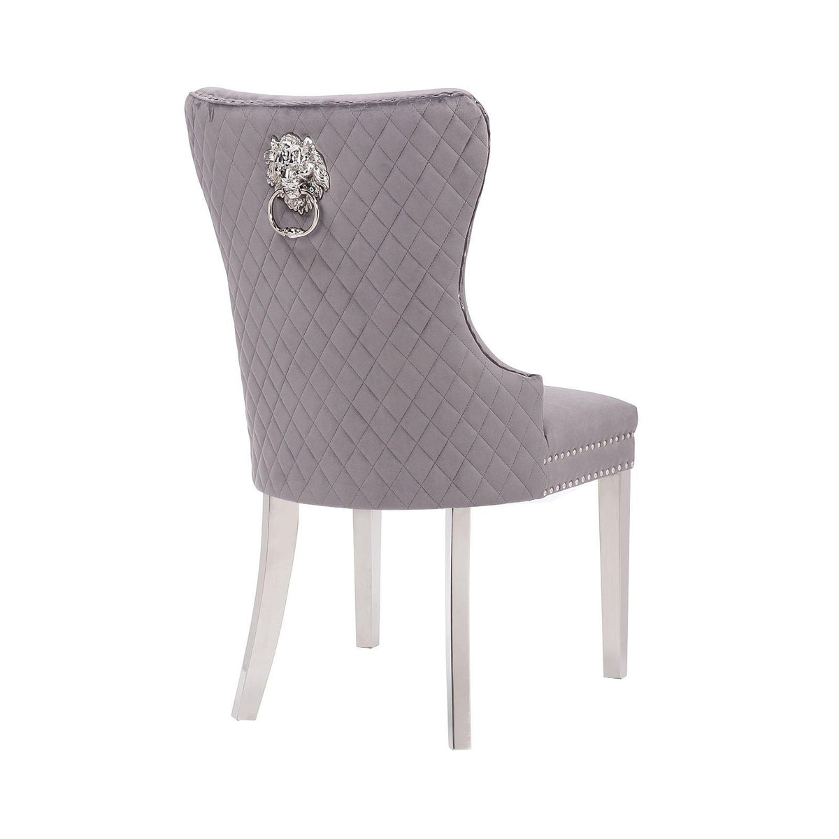 Button-Tufted Velvet Dining Chair with Lion Ring Pull
