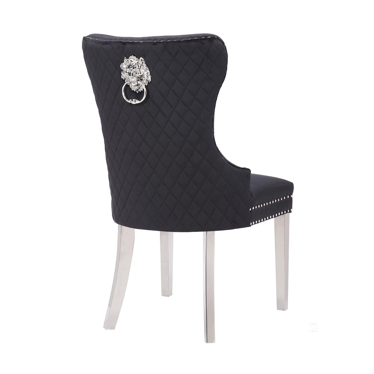 Button-Tufted Velvet Dining Chair with Lion Ring Pull