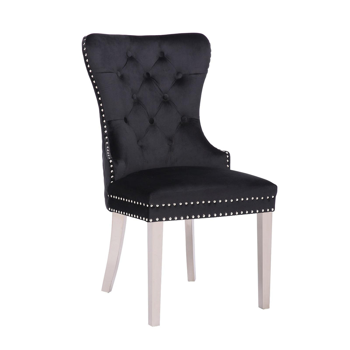 Button-Tufted Velvet Dining Chair with Lion Ring Pull