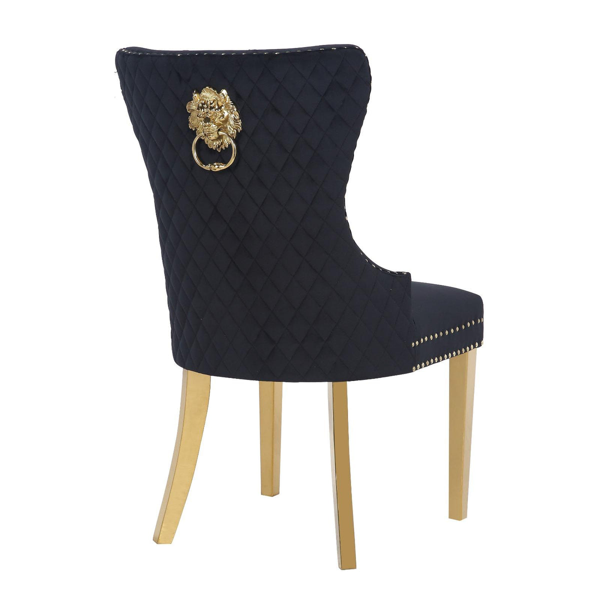Button-Tufted Velvet Dining Chair with Lion Ring Pull