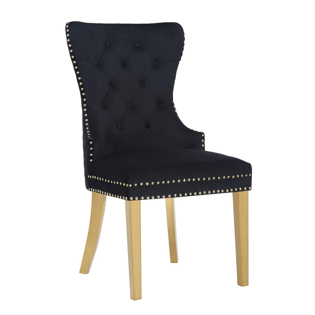 Button-Tufted Velvet Dining Chair with Lion Ring Pull
