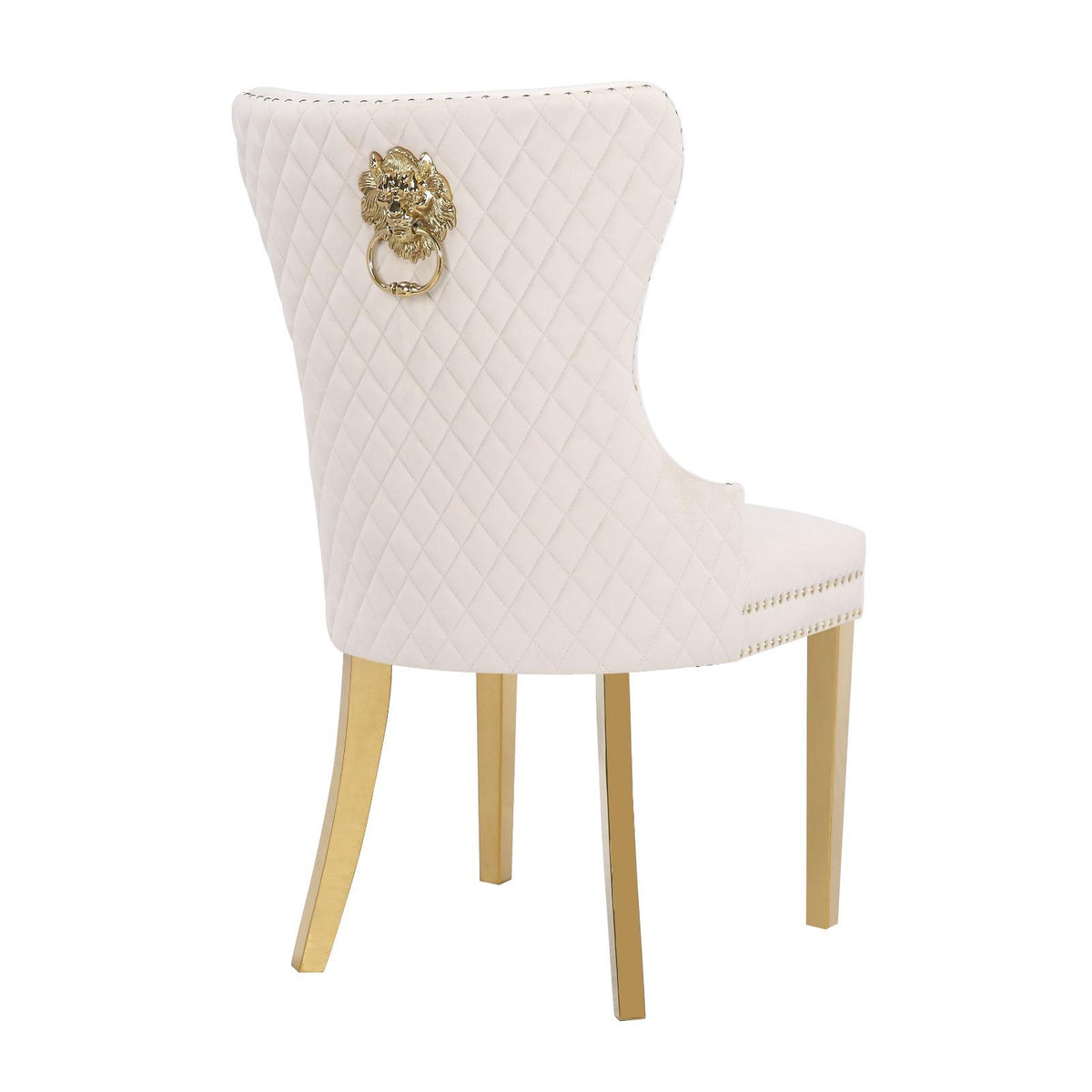 Button-Tufted Velvet Dining Chair with Lion Ring Pull