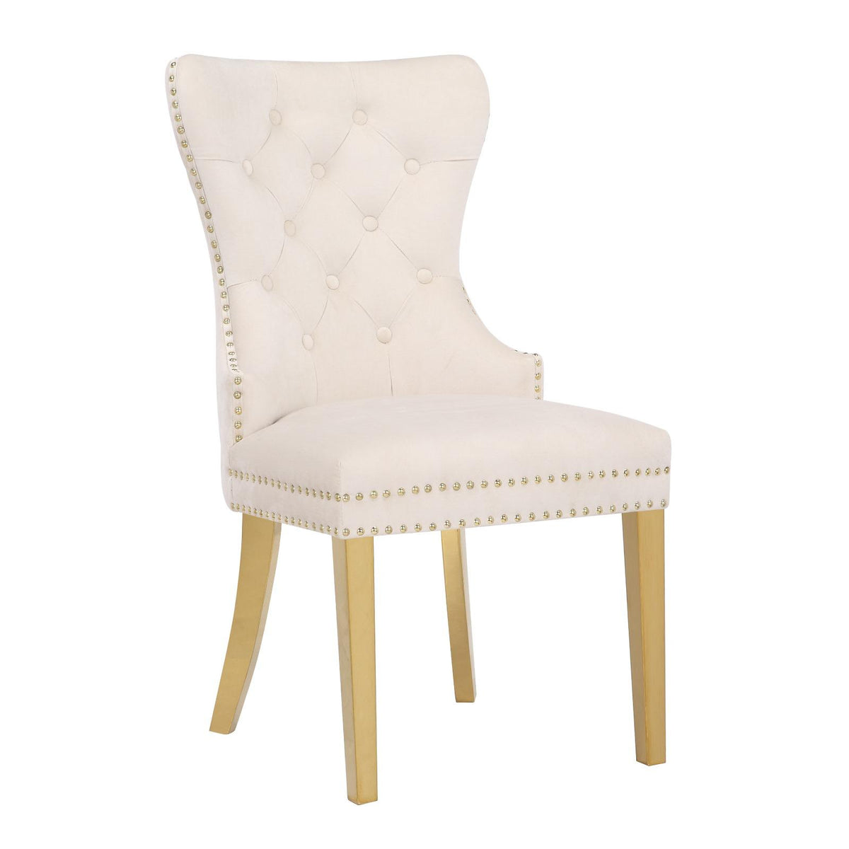 Button-Tufted Velvet Dining Chair with Lion Ring Pull