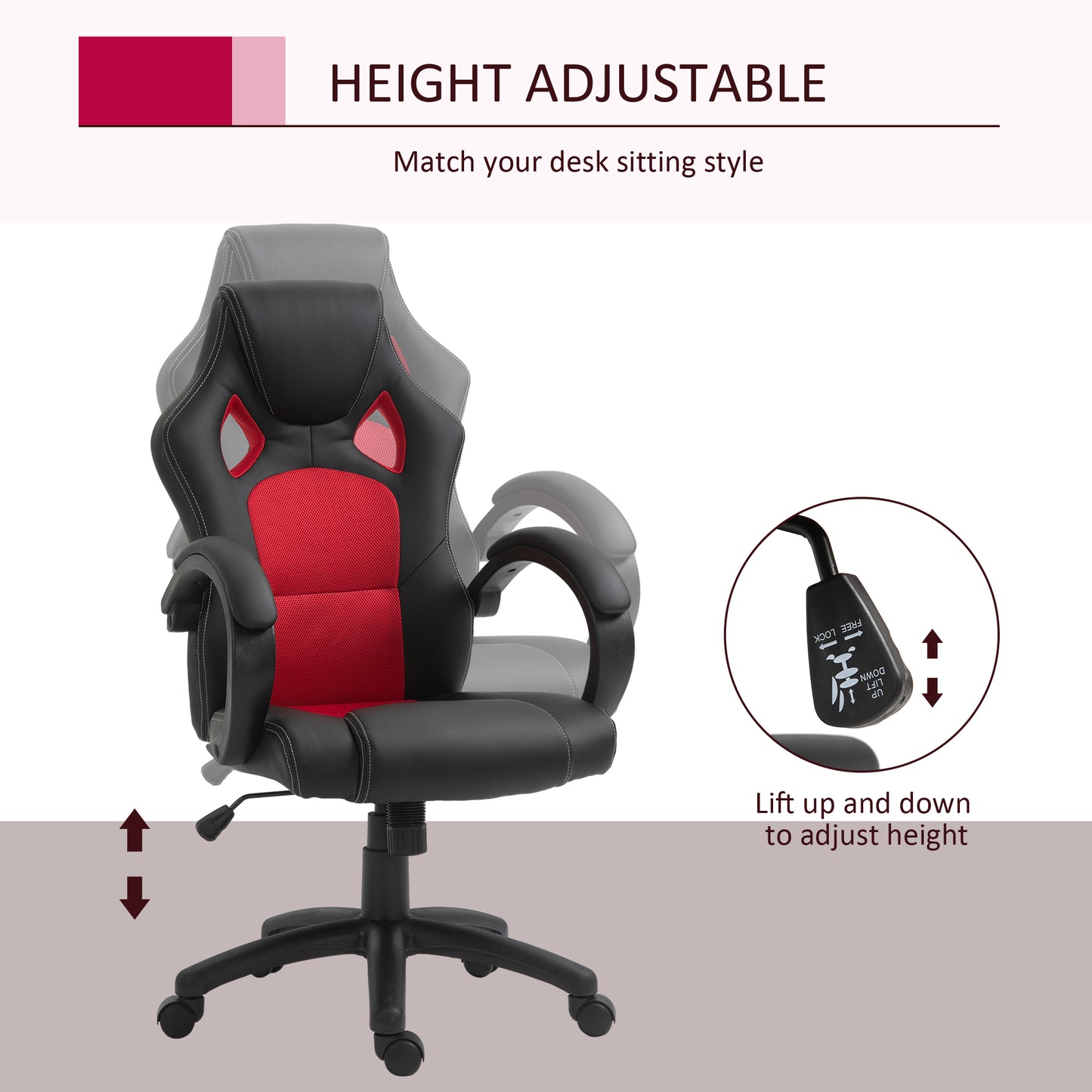 HOMCOM Ergonomic Racing Gaming Chair High Back Swivel Office Desk Red