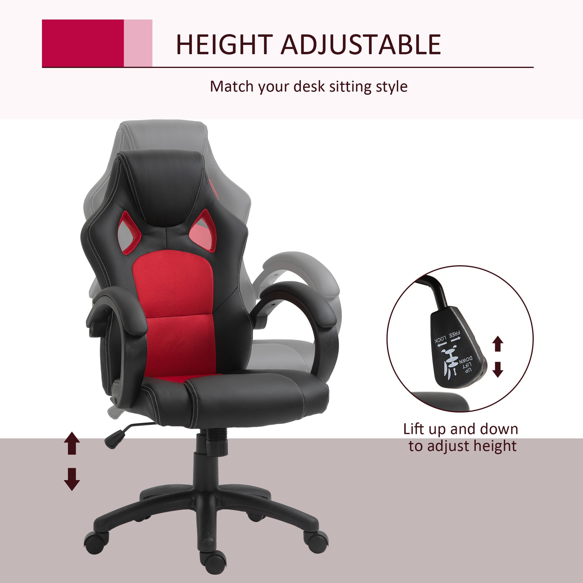 HOMCOM Ergonomic Racing Gaming Chair High Back Swivel Office Desk Red