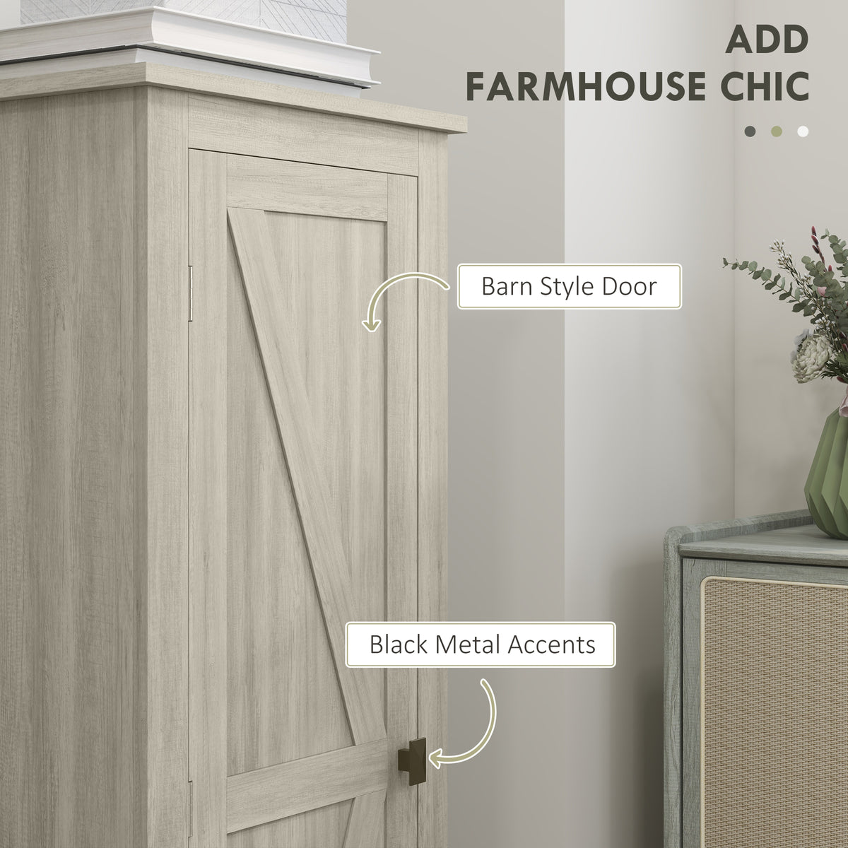 Farmhouse Kitchen Pantry Storage Cabinet with Barn Door – 17"W x 48"H