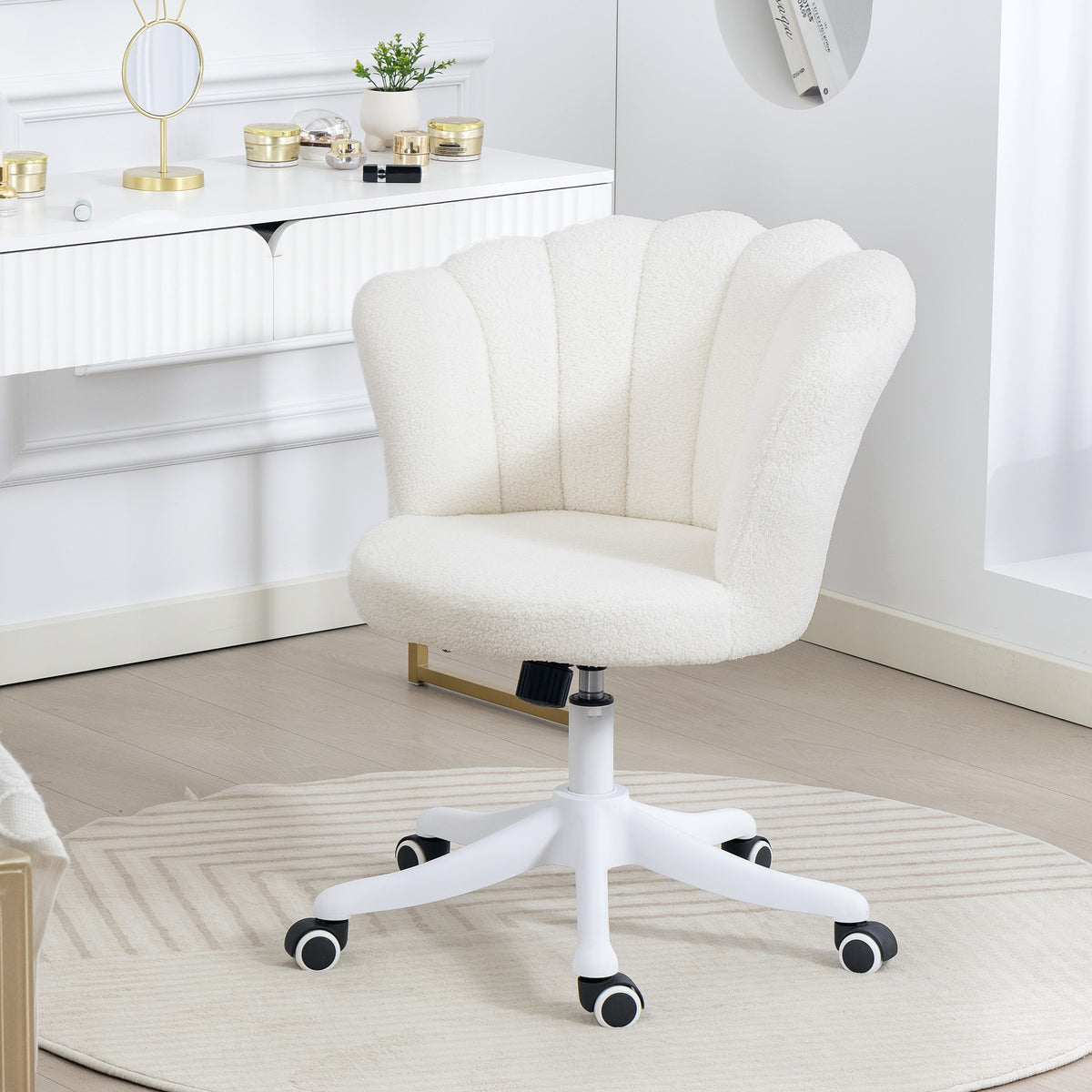 Office Chair, Armless Swivel Desk Chair with Adjustable Height, Backrest, Cream White