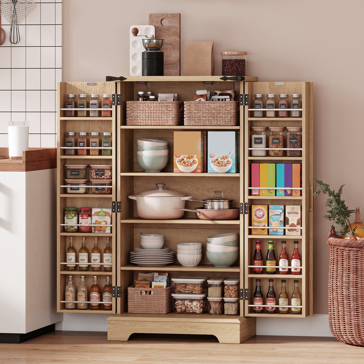 Kitchen Pantry Cabinet with Doors and Adjustable Shelves – 24"W x 46"H