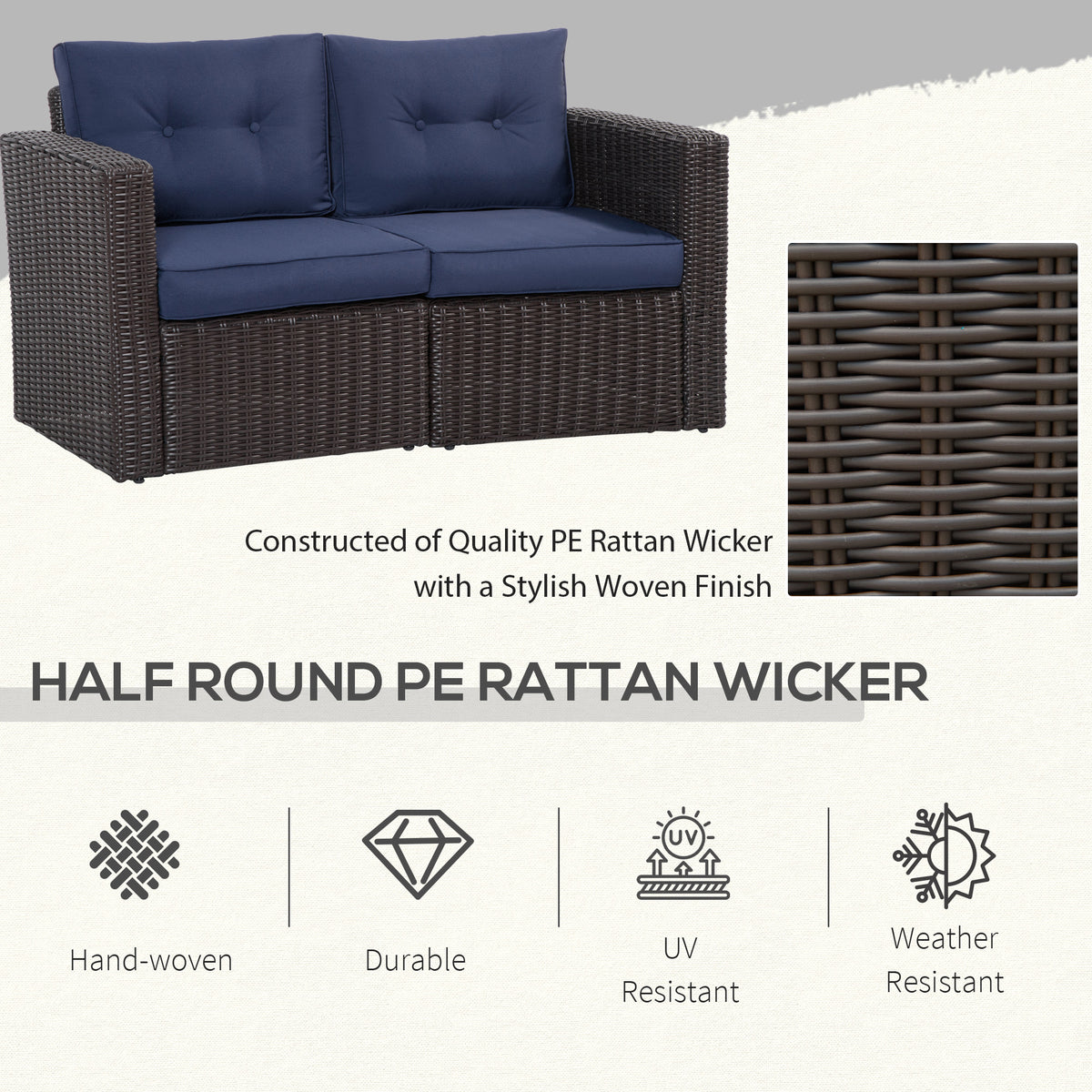 2 Pieces Patio Furniture Set Outdoor Loveseat Wicker Corner Sofa Set Outdoor Freely Combination PE Rattan Furniture, W/ Curved Armrests & Padded Cushion for Balcony, Garden, Lawn