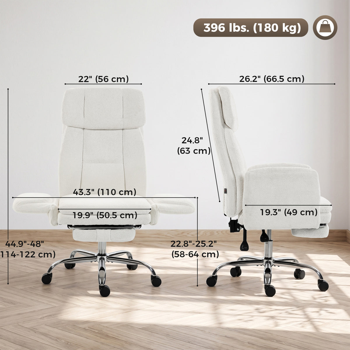 Big and Tall Office Chair with Flip Armrests for Cross Legged Sitting, Cream