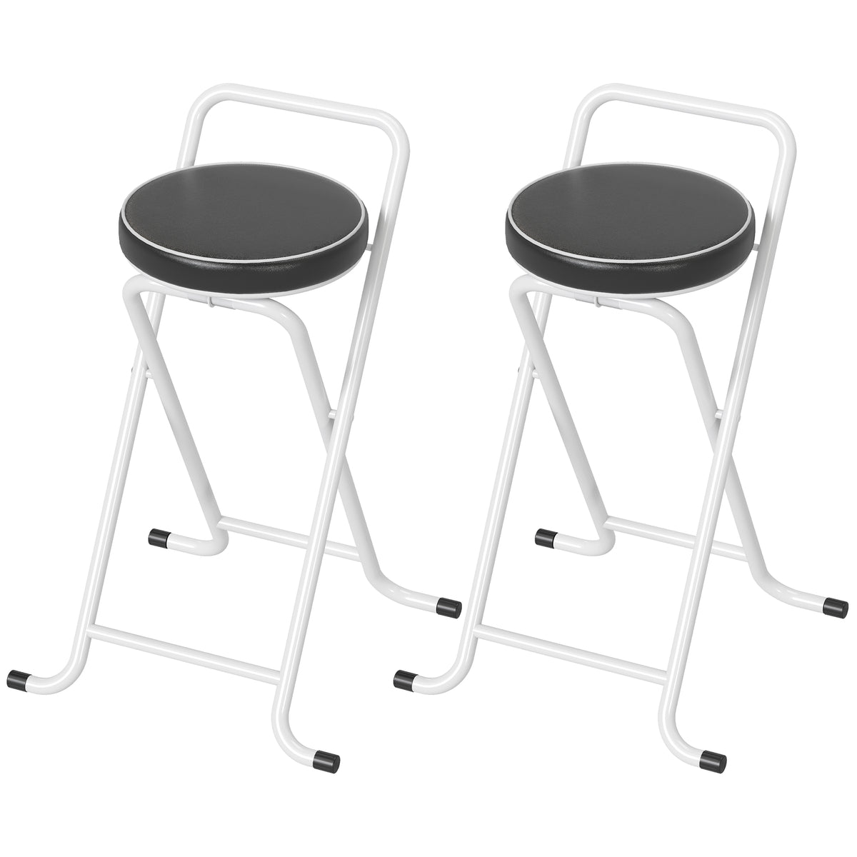 Foldable Bar Stools with Cushioned Seat and Footrest, Set of 2, Black