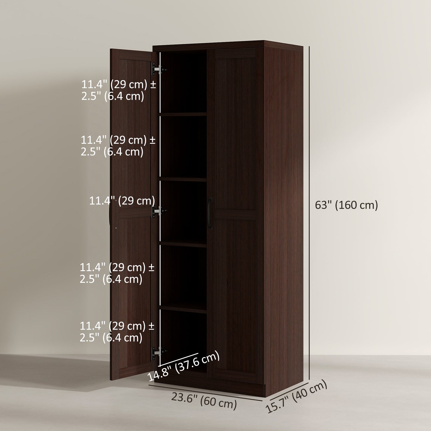 HOMCOM 63" 5-Tier Kitchen Pantry Cabinet Dark Brown