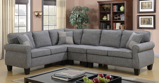 Victoria Grey Sectional Sofa with Adjustable Armless Chair, Durable Polyester Fabric