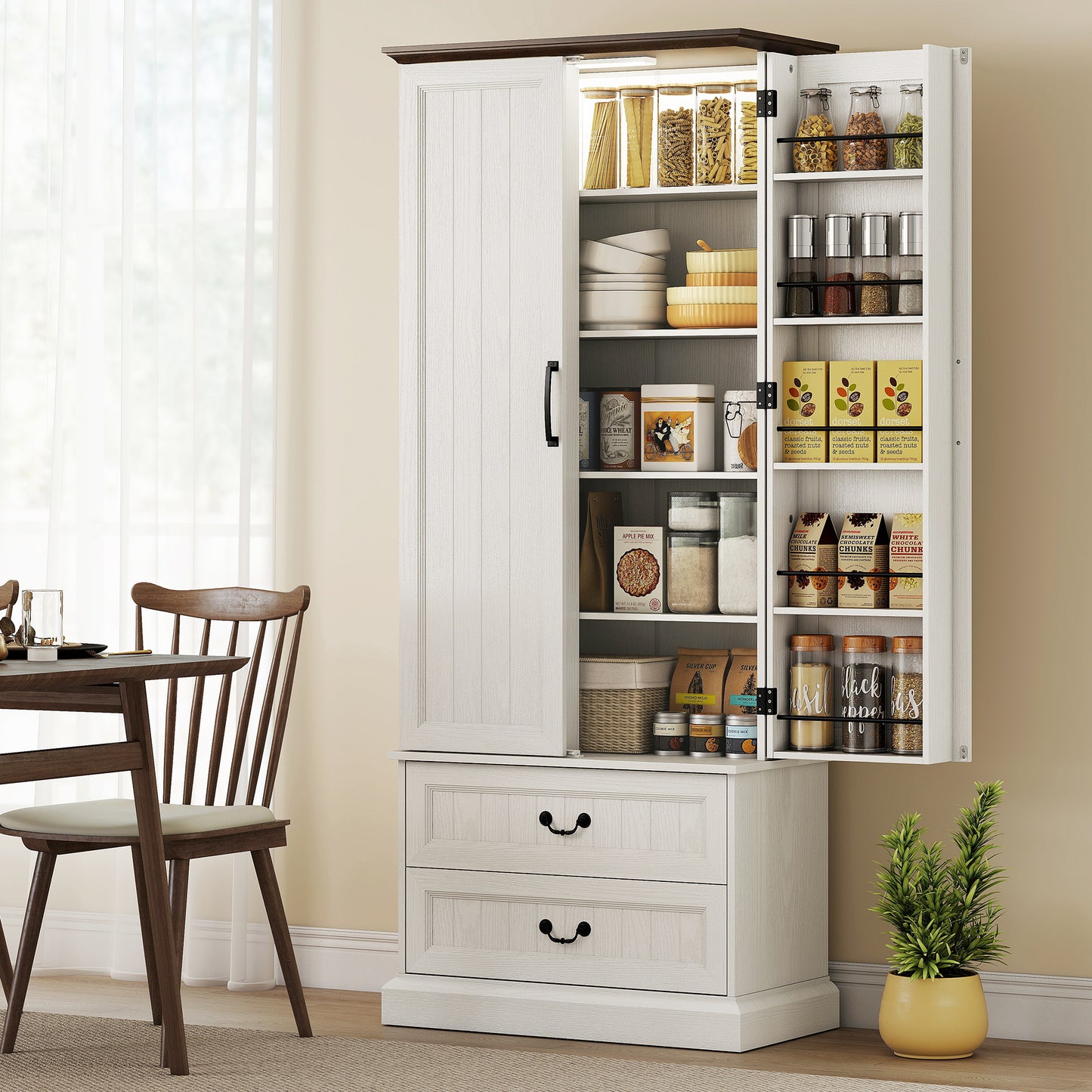HOMCOM LED Kitchen Pantry Cabinet with Smart Sensor Light, White