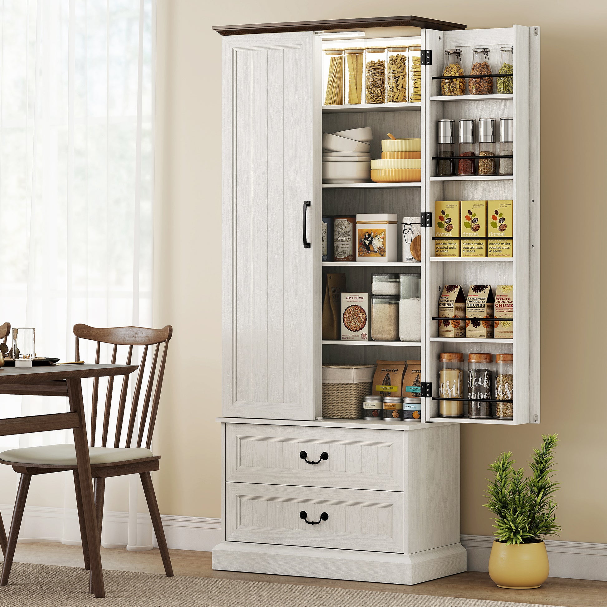 HOMCOM LED Kitchen Pantry Cabinet with Smart Sensor Light, White