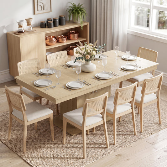 55"-71" Extendable Dining Table for 6-8 with Storage Cabinet and Adjustable Shelf