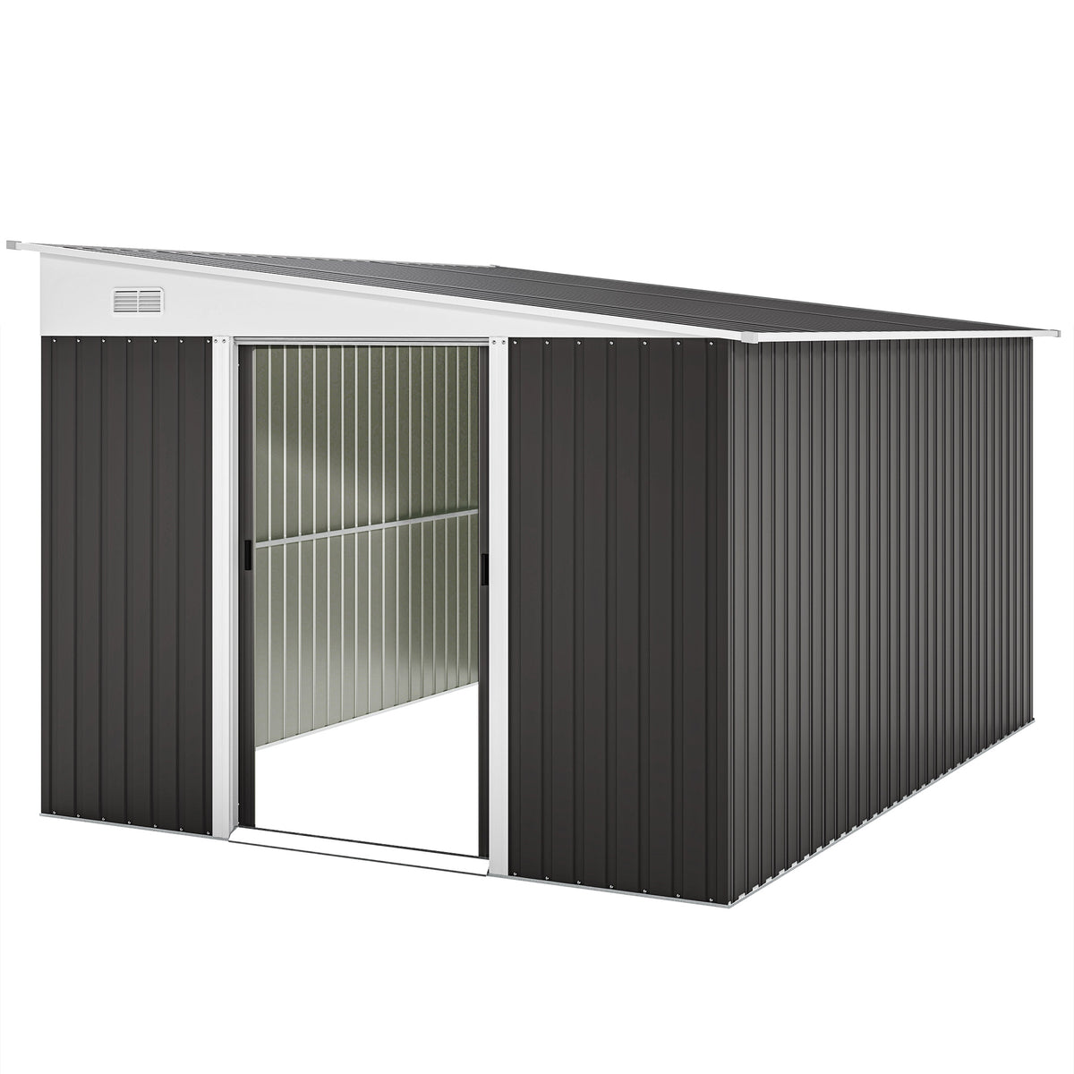 11' x 9' Steel Garden Storage Shed, Outdoor Metal Tool House with Double Sliding Doors – Dark Grey