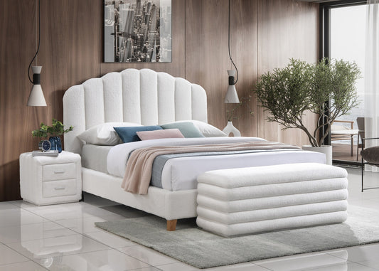Teddy Fabric Platform Bed with Tropical Wood Legs – Creme