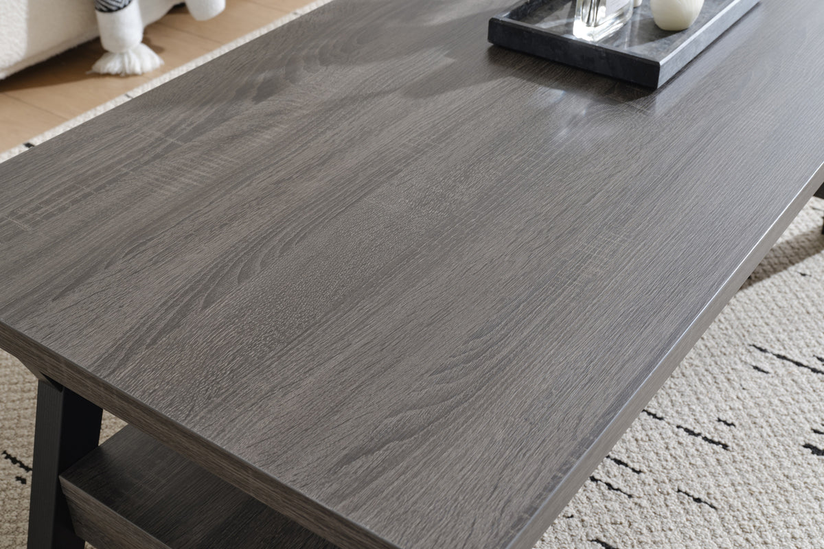 Wood Top 3-Piece Coffee Table Set with Lower Shelf – Natural and Black