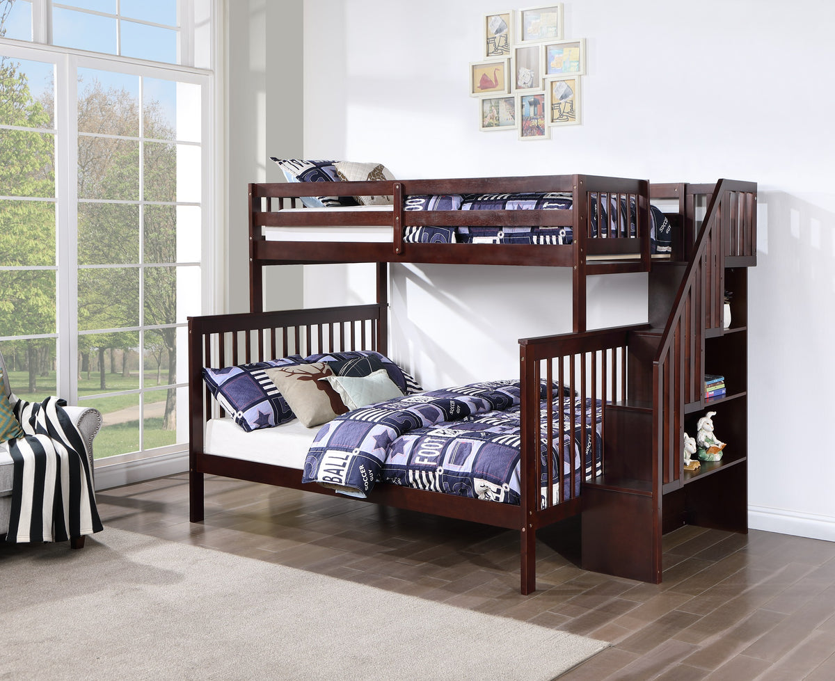 Mission Bunk Bed with Reversible Staircase – Espresso Single/Double