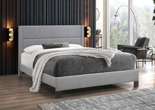 Upholstered Bed with Contrast Stitching – Light Grey Fabric
