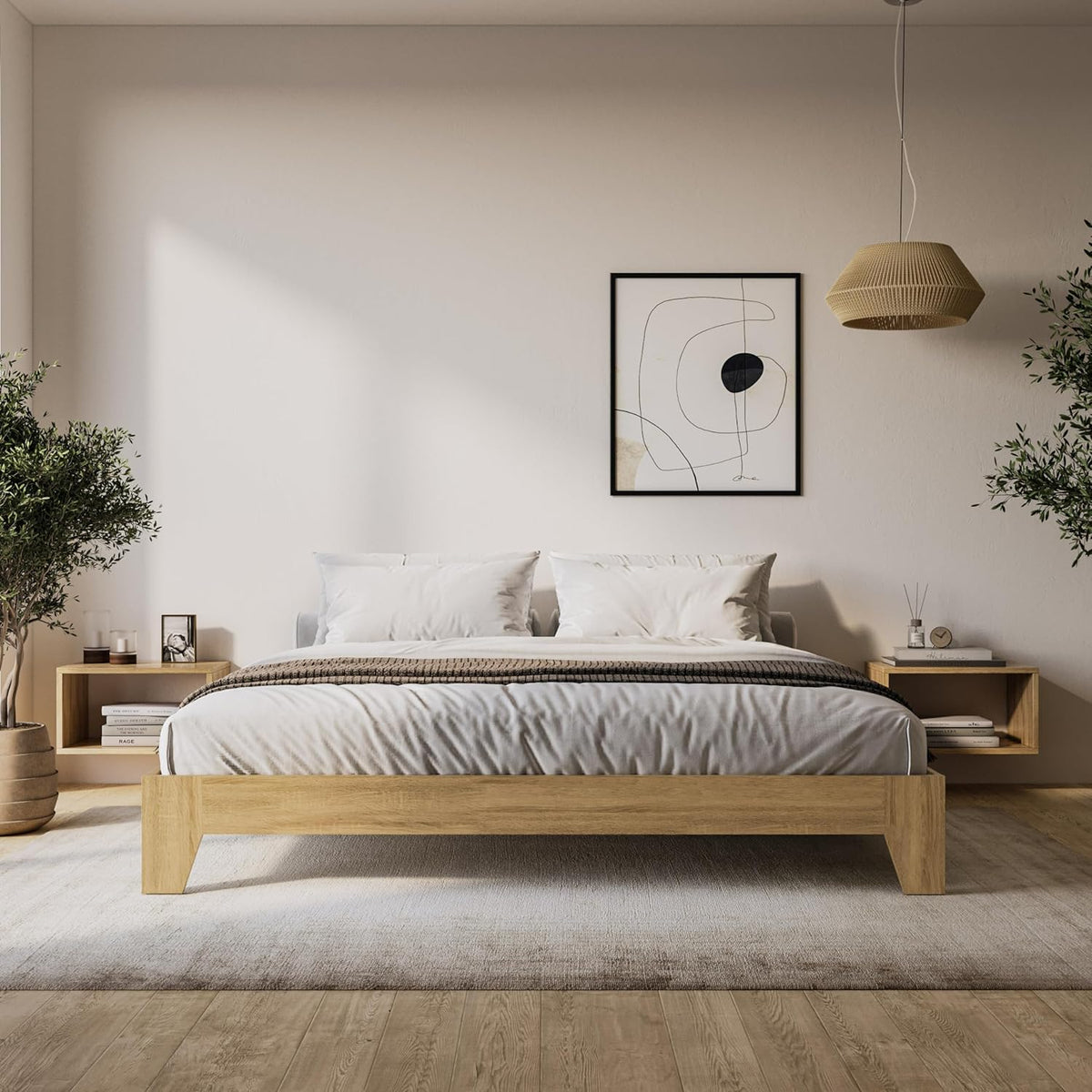 Low-Profile Wood Platform Bed – Natural Oak
