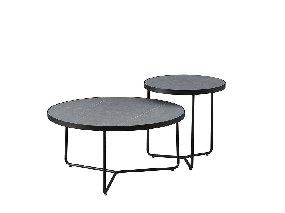 IF-2621 Coffee Table Set Armani Grey Marble Black Steel